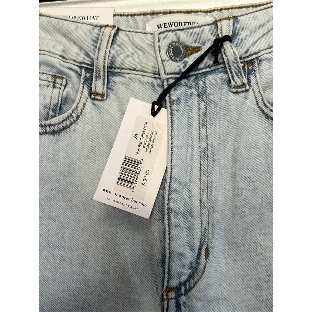 New WeWoreWhat High Rise Curvy Crop Jeans Size 24 Light Wash Busted Knee NWT